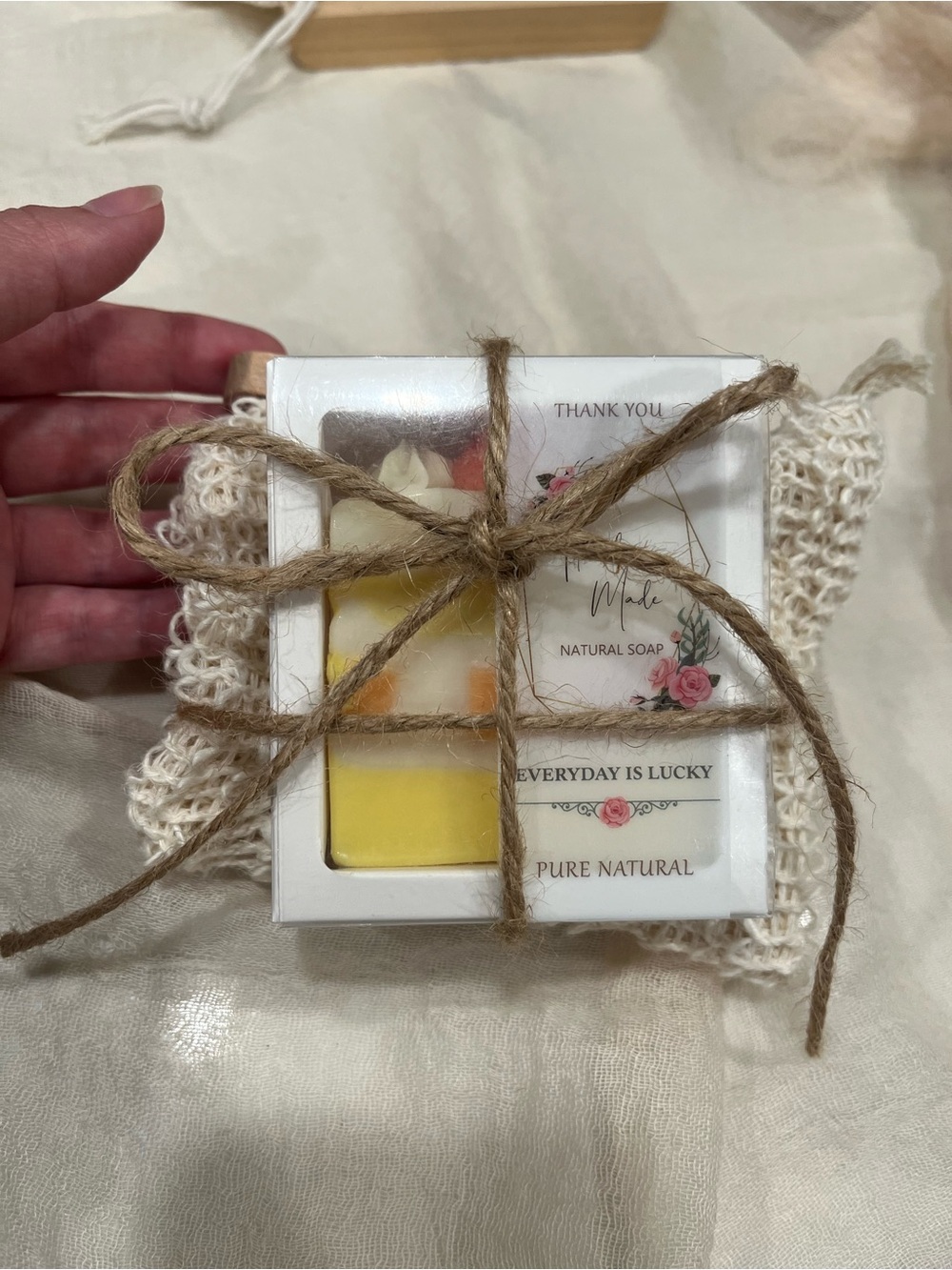 Handmade Cold Process Soap Gift Set Bamboo Holder Mesh Bag